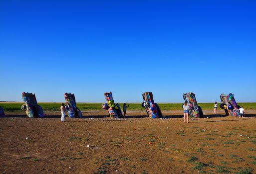 Amarillo, Texas - July 21, 2017 : Cadillac Ranch in Amarillo. Cadillac Ranch is a public art installation of old car wrecks and a popular landmark on historic Route 66