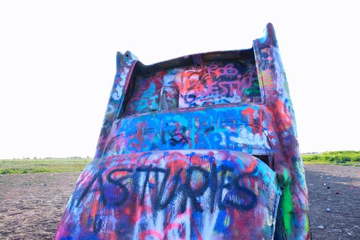 Amarillo, Texas - July 21, 2017 : Cadillac Ranch in Amarillo. Cadillac Ranch is a public art installation of old car wrecks and a popular landmark on historic Route 66