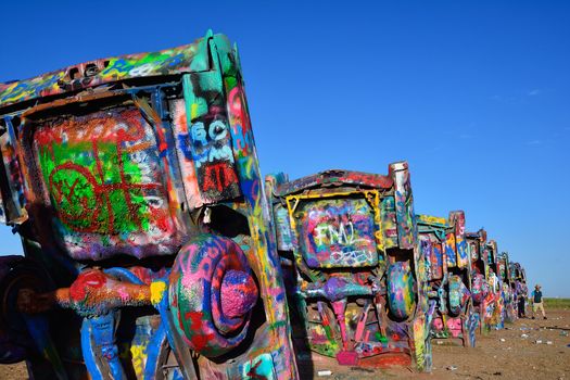 Amarillo, Texas - July 21, 2017 : Cadillac Ranch in Amarillo. Cadillac Ranch is a public art installation of old car wrecks and a popular landmark on historic Route 66