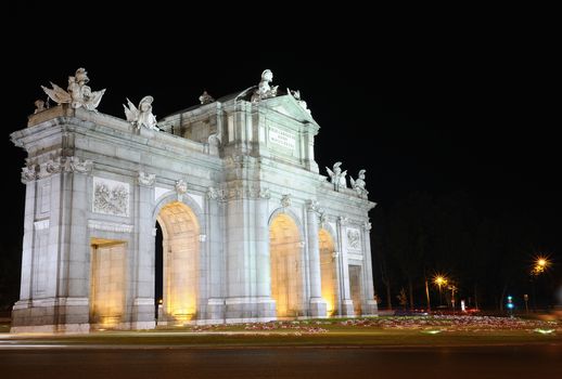 Puerta de Alcala of night in Madrid, Spain.