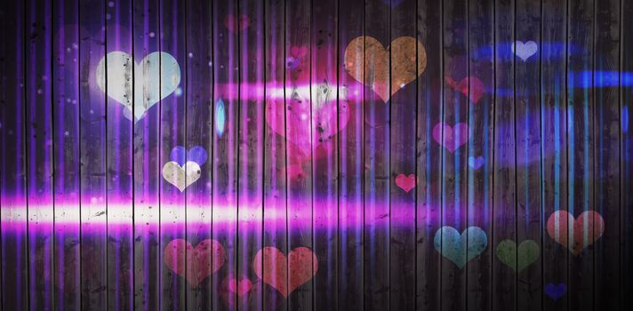 Wooden planks background against digitally generated cool nightlife design with hearts