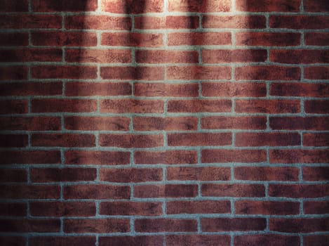 Illustration of red brick wall illuminated with three lights. 3D rendering.