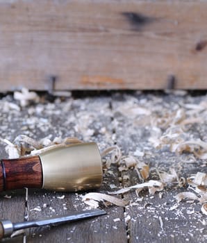 Carpenter tools on a work bench carpentry.