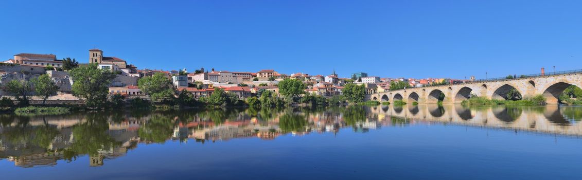 Panoramic view of Zamora in Spain from the Douro river.