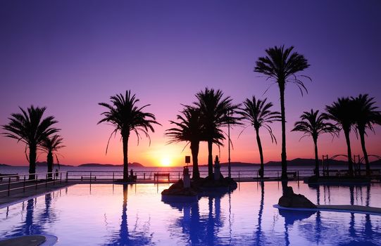 Sunset on the beach of Samil in Vigo, Spain.