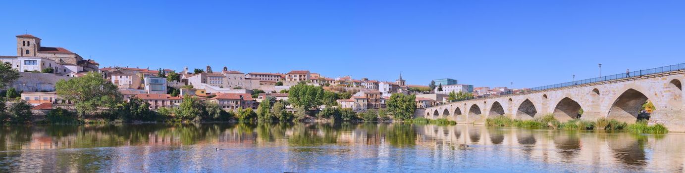 Panoramic view of Zamora in Spain from the Douro river.