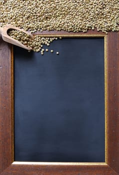 Lentils on a blackboard with space for writing