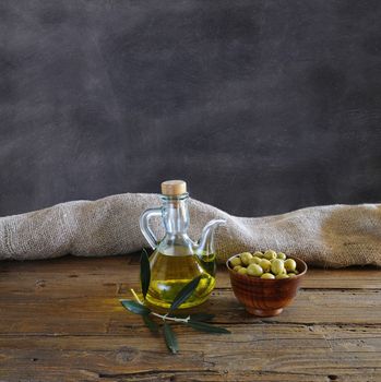 Olive oil in a table of kitchen.