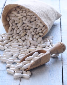 White Beans on the kitchen table for Asturian bean stew