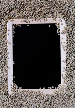 Lentils on a blackboard with space for writing