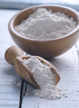 Flour in a bowl on the kitchen table