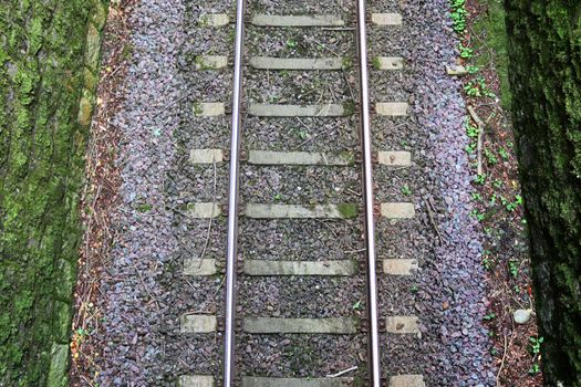 Multiple railroad tracks with junctions at a railway station in a perspective view