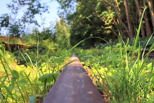 Multiple railroad tracks with junctions at a railway station in a perspective view