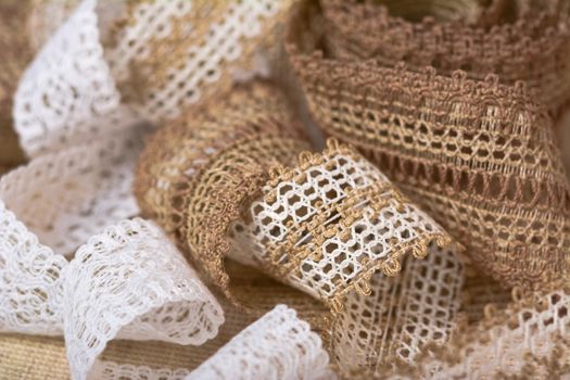 knitted openwork linen ribbon tapes in rural style of rustics cotton eco natural, use for store