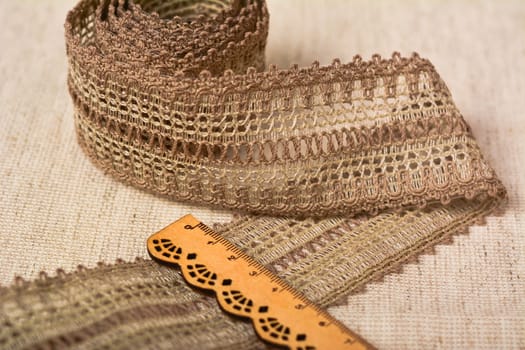 knitted openwork linen ribbon tapes in rural style of rustics cotton eco natural, use for store