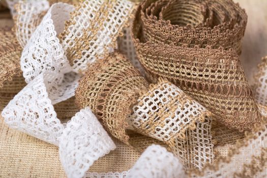 knitted openwork linen ribbon tapes in rural style of rustics cotton eco natural, use for store