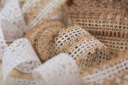 knitted openwork linen ribbon tapes in rural style of rustics cotton eco natural, use for store