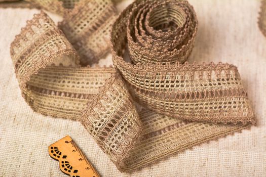 knitted openwork linen ribbon tapes in rural style of rustics cotton eco natural, use for store