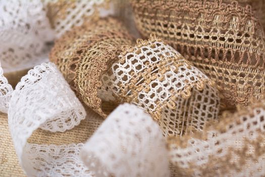 knitted openwork linen ribbon tapes in rural style of rustics cotton eco natural, use for store