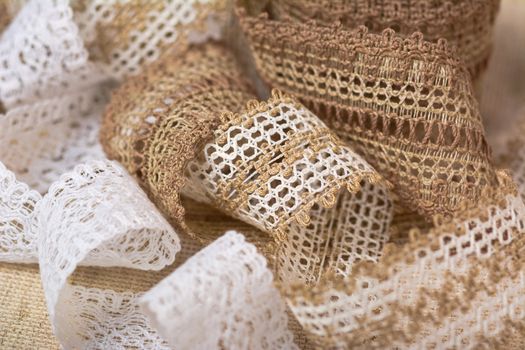 knitted openwork linen ribbon tapes in rural style of rustics cotton eco natural, use for store