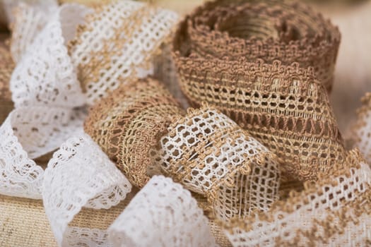 knitted openwork linen ribbon tapes in rural style of rustics cotton eco natural, use for store