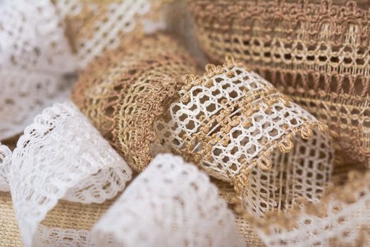 knitted openwork linen ribbon tapes in rural style of rustics cotton eco natural, use for store