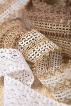 knitted openwork linen ribbon tapes in rural style of rustics cotton eco natural, use for store