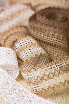 knitted openwork linen ribbon tapes in rural style of rustics cotton eco natural, use for store