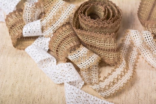 knitted openwork linen ribbon tapes in rural style of rustics cotton eco natural, use for store