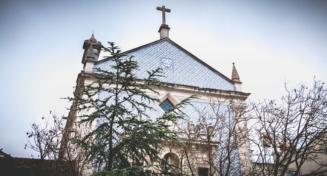 Aveiro, Portugal - May 7, 2018: Architectural detail of the Church of Mercy in the historic city center on a spring day