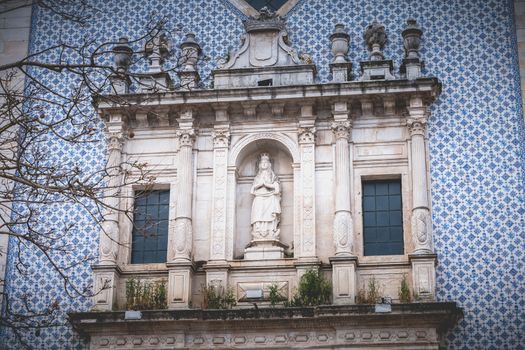 Aveiro, Portugal - May 7, 2018: Architectural detail of the Church of Mercy in the historic city center on a spring day