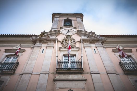 Aveiro, Portugal - May 7, 2018: Architecture Detail of City Hall in Historic Downtown on a Spring Day