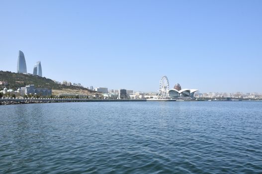 Seaside Boulevard on the Caspian shore in Baku in summer