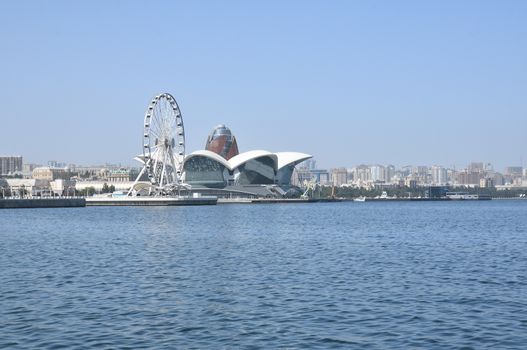 Seaside Boulevard on the Caspian shore in Baku in summer