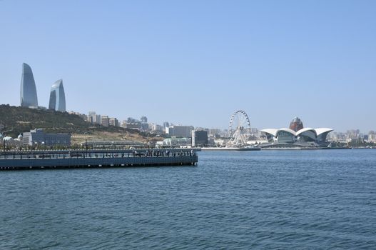 Seaside Boulevard on the Caspian shore in Baku in summer