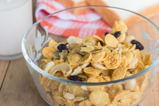 Close up corn flakes in bowl,food background