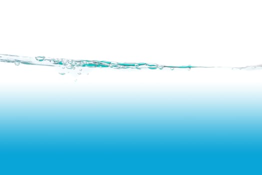 Water with bubbles of air, green and blue clean fresh white background 