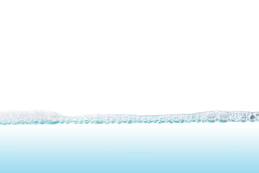 Water with bubbles of air, green and blue clean fresh white background 