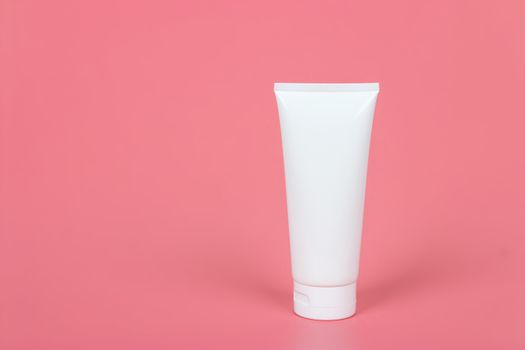 Cosmetics product ads poster template. Cosmetic beauty mockup. Cream tube package. Shampoo or shower gel packaging design.