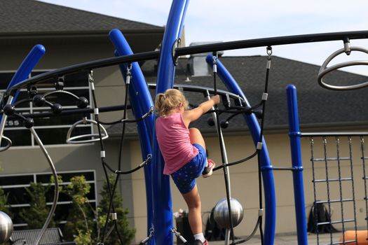nice little girl playing on a playground