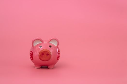 Pink piggy bank on pastel pink background, Financial concepts