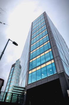 Dublin, Ireland - February 12, 2019: Architectural detail of the Irish headquarters building of the multinational Google on a winter day