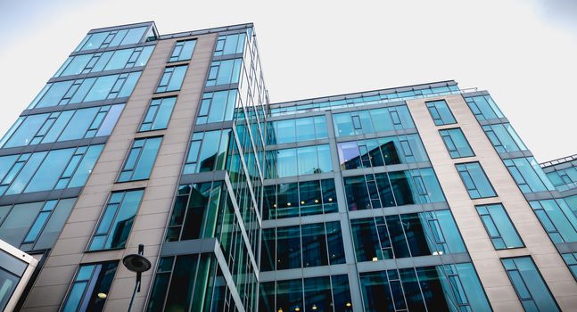 Dublin, Ireland - February 12, 2019: Architectural detail of the Irish headquarters building of the multinational Google on a winter day