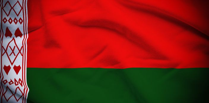 Wavy and rippled national flag of Belarus background.