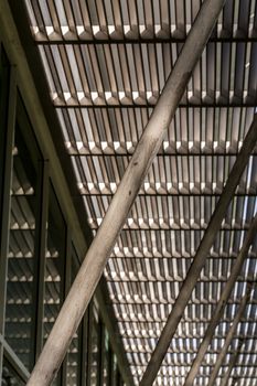 Steel structure of roof of modern building.