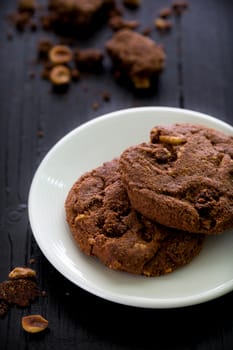 Chocolate chip cookie with hazelnut for coffee break.