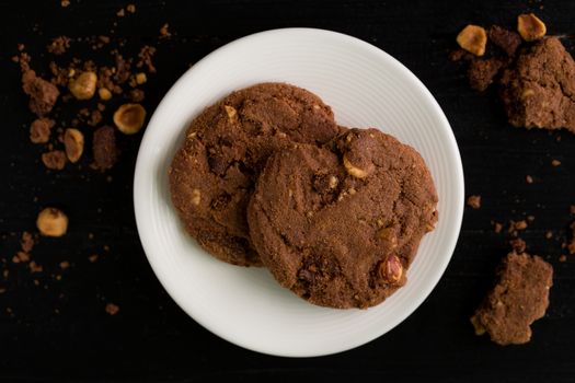 Chocolate chip cookie with hazelnut for coffee break.