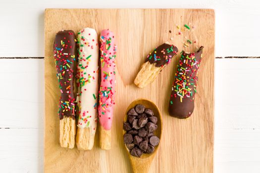 Colorful bread sticks for coffee break or tea break.