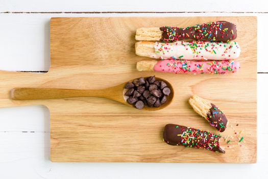 Colorful bread sticks for coffee break or tea break.