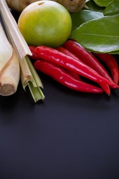 Thai food ingredients for Tom Yum soup recipe.